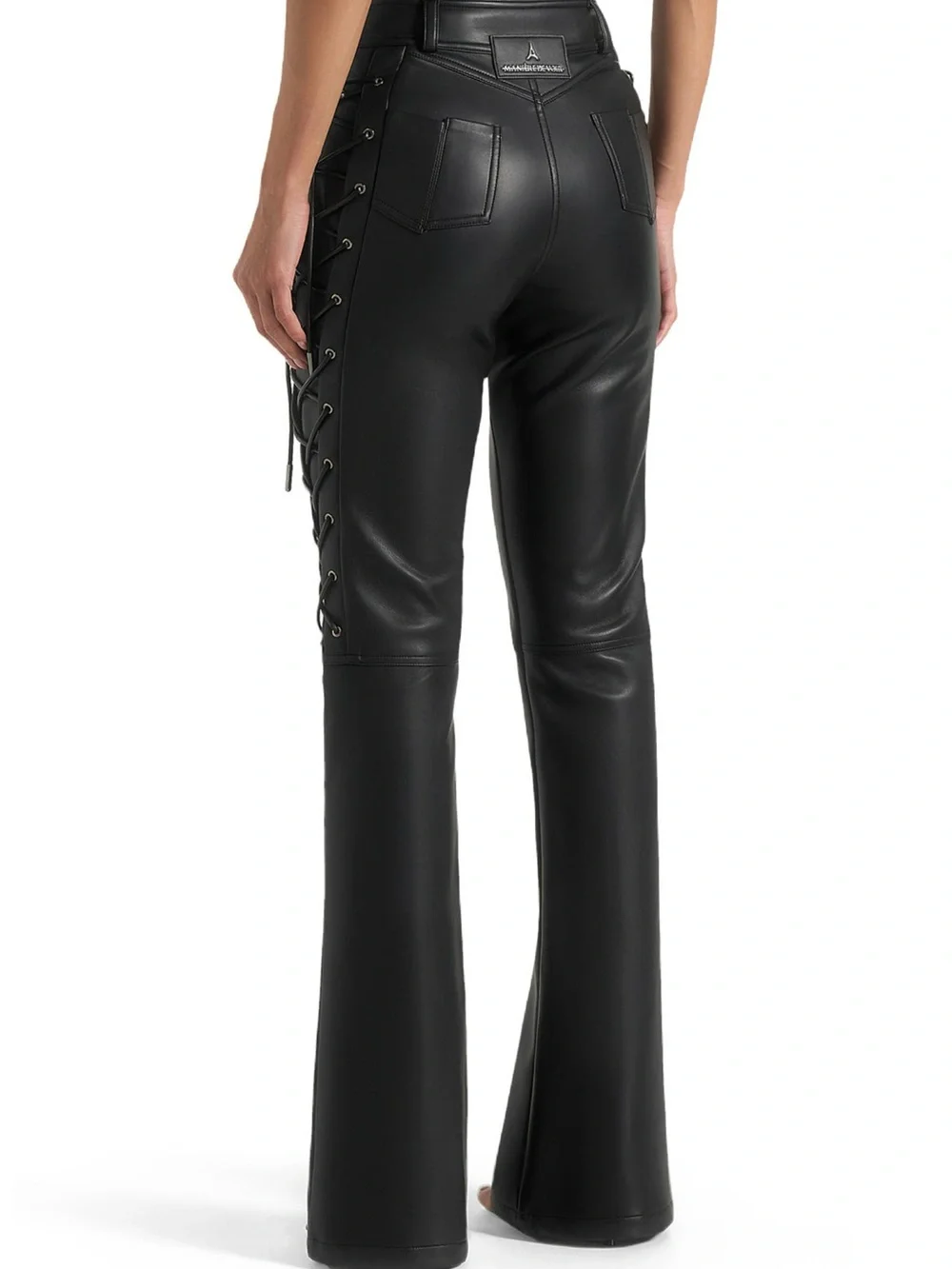 Manière De Voir Ambre Vegan Leather Lace-Up Flared Trousers | Black | Size 2 - Picture 5 of 15